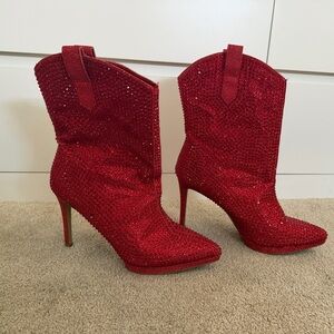 Jessica Simpson Red Sparkling Heeled Boots